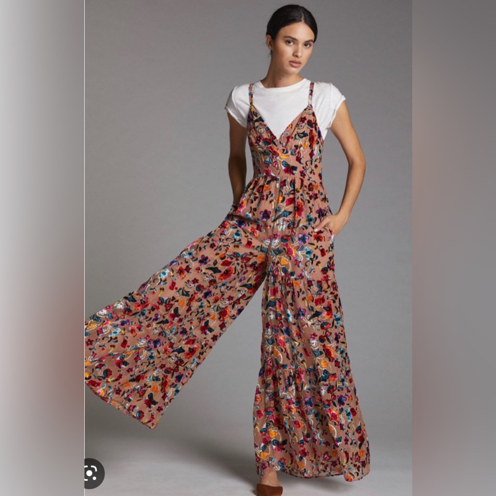 Anthropologie Hutch Floral Velvet Burnout Jumpsuit